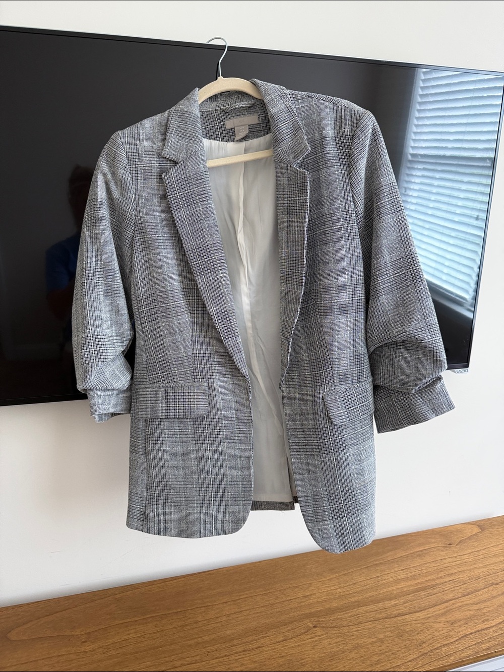 H&M Black and White Checked Blazer